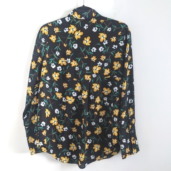 WHO What Wear Black Floral Button Down Blouse S Office Work Brunch - Picture 7 of 15